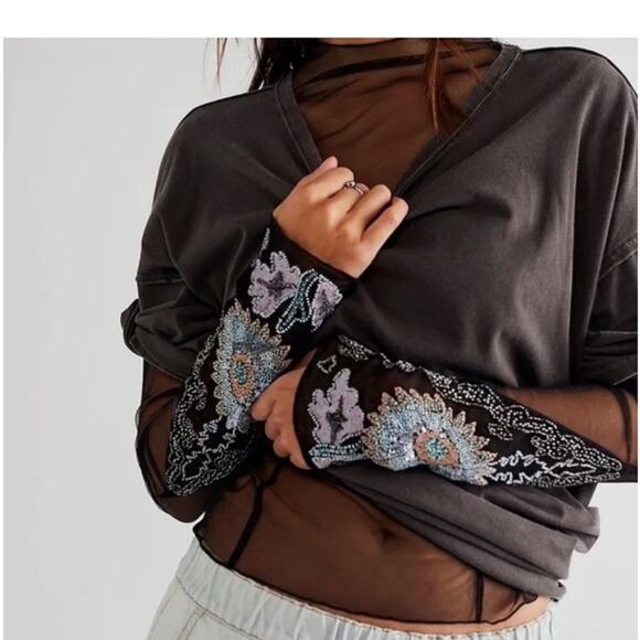 NWT Free people Bali posie mesh embellished sleeve size XS - Picture 1 of 8